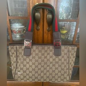 Gucci Beige GG Web Canvas Messenger Bag with Sherry Line Straps